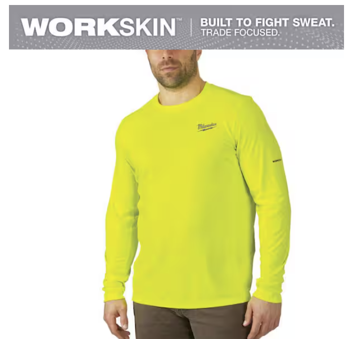 Milwaukee Men's Large Hi-Vis WORKSKIN Light Weight Performance Long-Sleeve T-Shirt