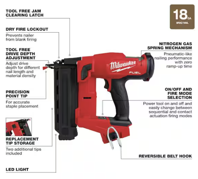 Milwaukee M18 FUEL 18-Volt Lithium-Ion Brushless Cordless Gen II 18-Gauge Brad Nailer (Tool-Only)