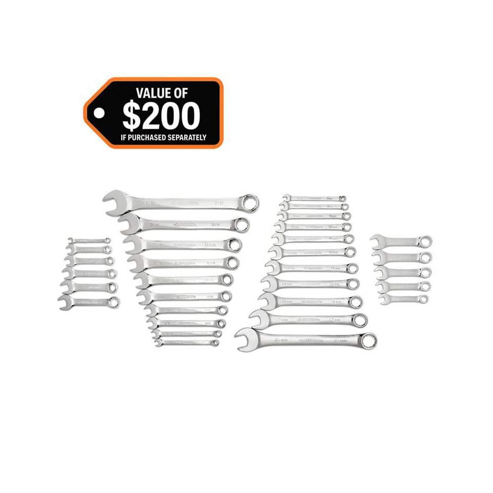 SAE and Metric Combination Wrench Set with Tray (32-Piece)