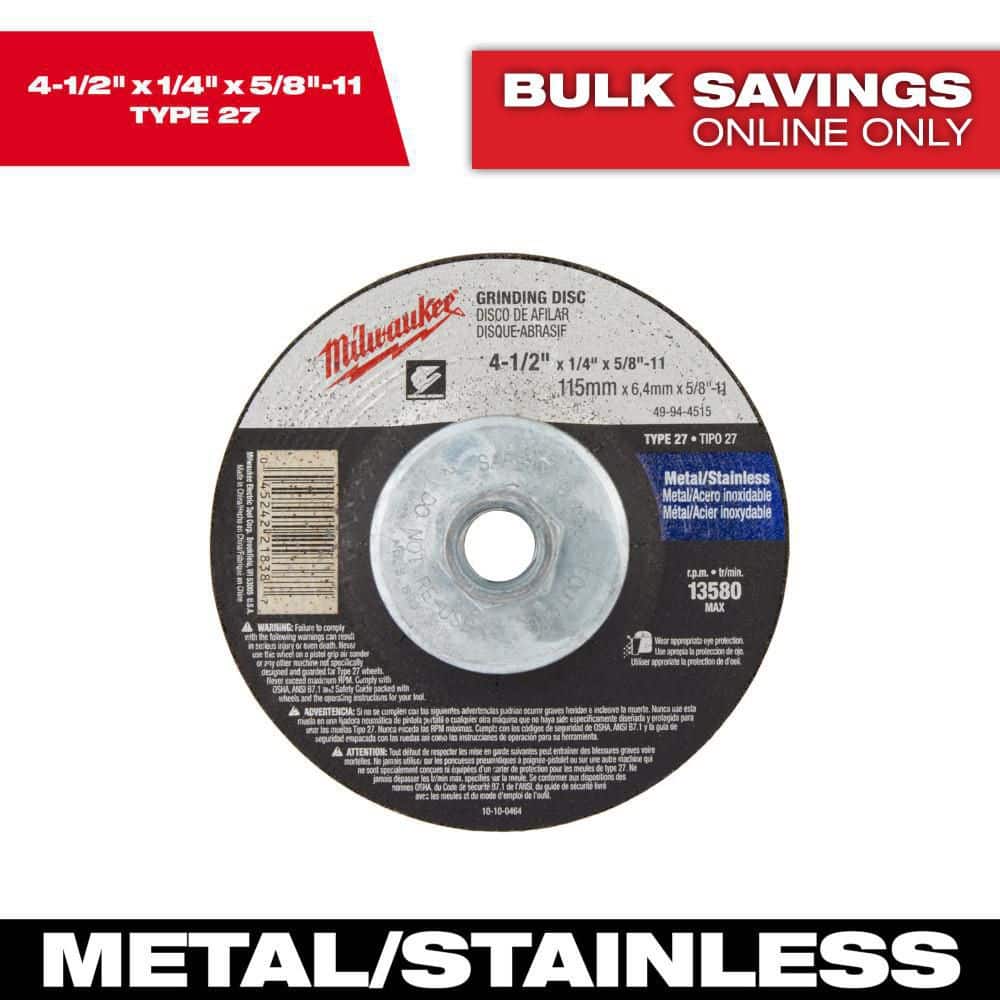 MILWAUKEE GRINDING WHEEL 4-1/2 IN. X 1/4 IN. X 5/8-11 IN. TYPE 27