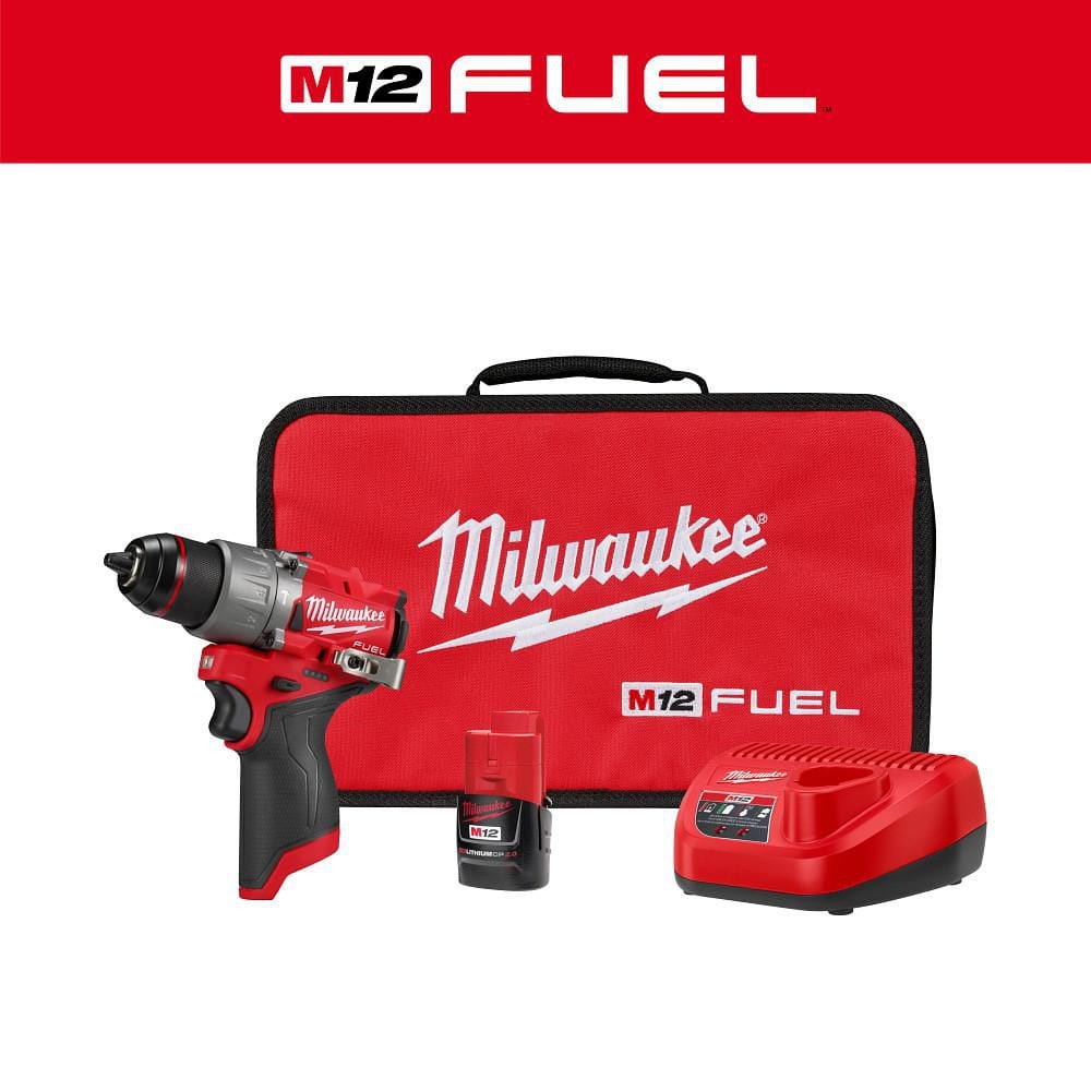 M12 FUEL 12-Volt Lithium-Ion Brushless Cordless 1/2 in. Hammer Drill Kit with 1 Compact 2.0Ah Battery Pack and 1 Charger