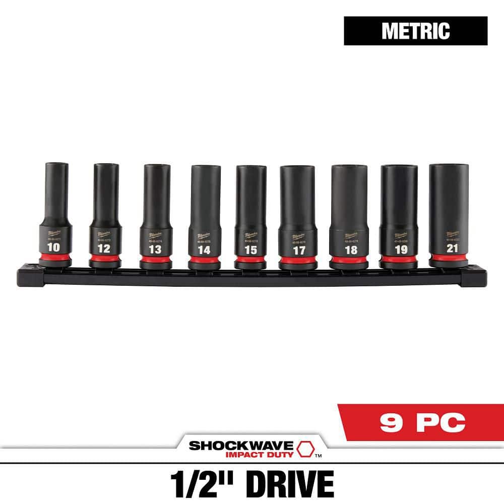 Milwaukee Tool 9PC SHOCKWAVE Impact Duty 1/2  Drive Metric Deep 6 Point Socket Set