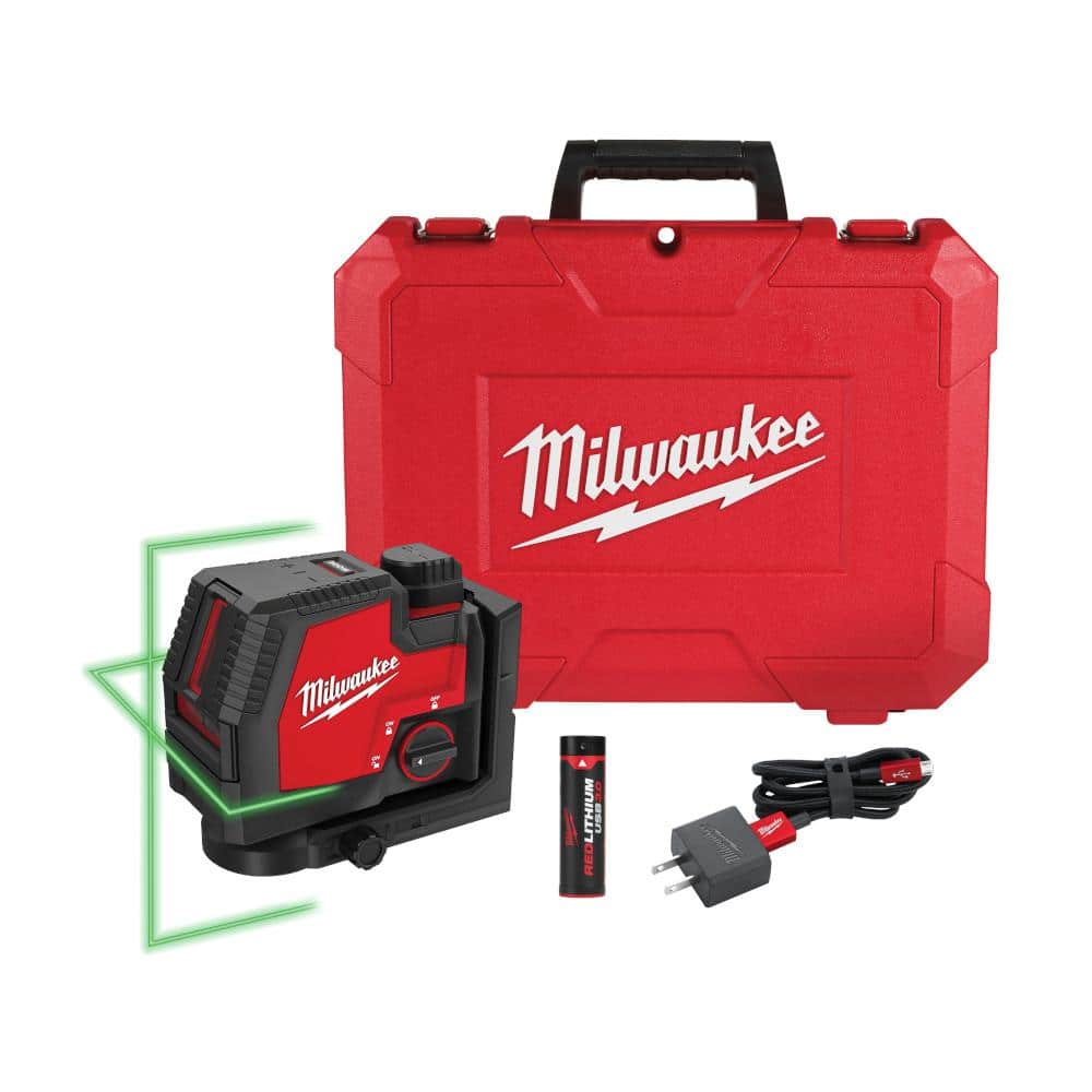 100 ft. REDLITHIUM Lithium-Ion USB Green Rechargeable Cross Line Laser Level with Charger