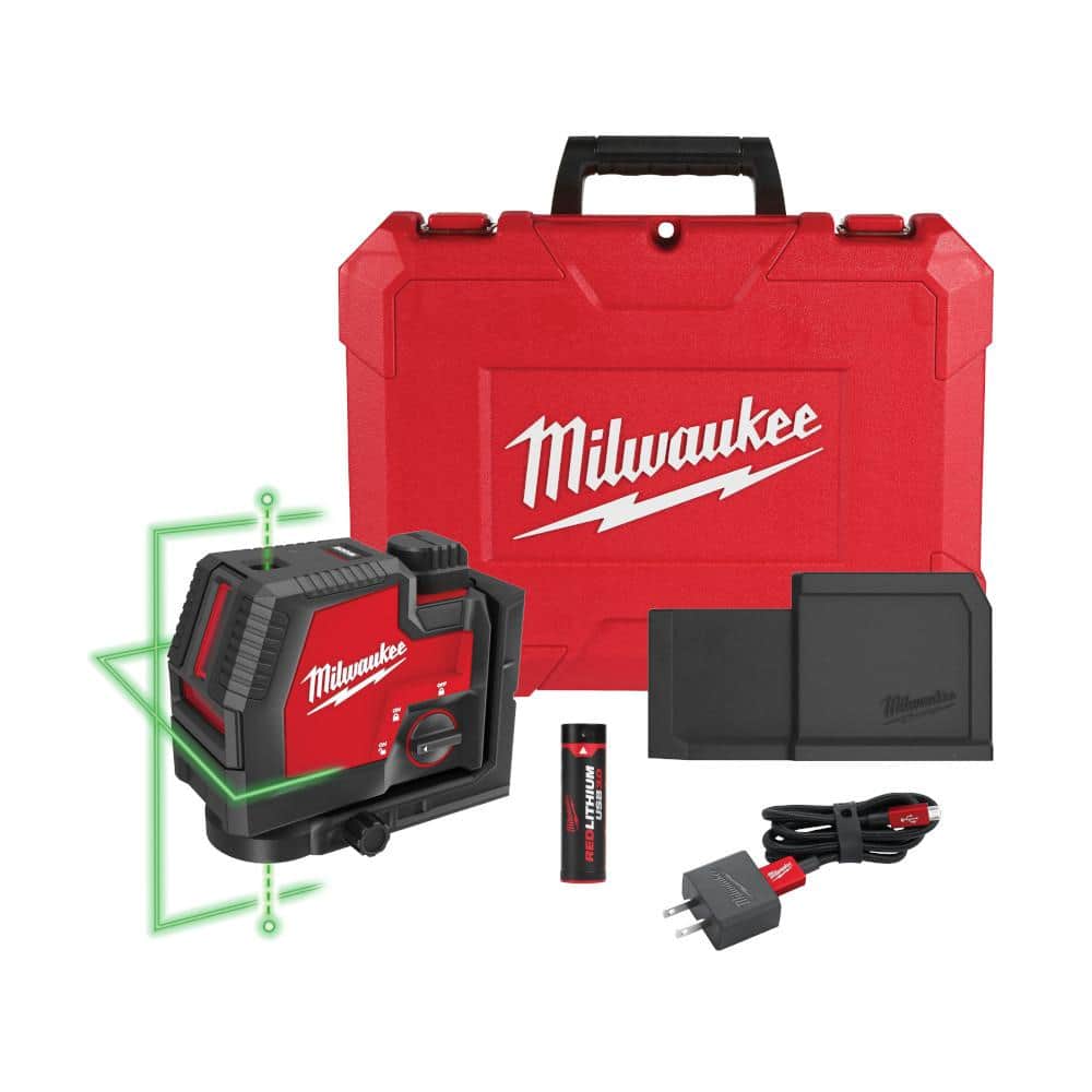 Milwaukee Tool USB Rechargeable Green Cross Line & Plumb Points Laser