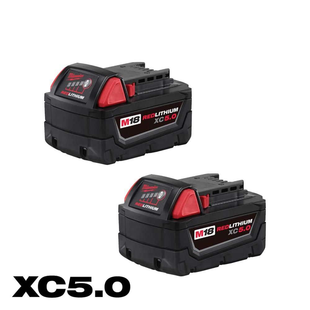 Milwaukee M18 REDLITHIUM XC 5.0Ah 18V Extended Capacity Battery Pack (48-11-1852) – 2-Pack  High-Performance Batteries for Cordless Power Tools