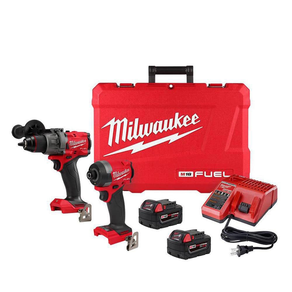 Milwaukee 3697-22 M18 FUEL 18V Brushless Cordless 2-Tool Combo Kit – Hammer Drill & Impact Driver with (2) 5.0Ah Batteries  Charger & Case