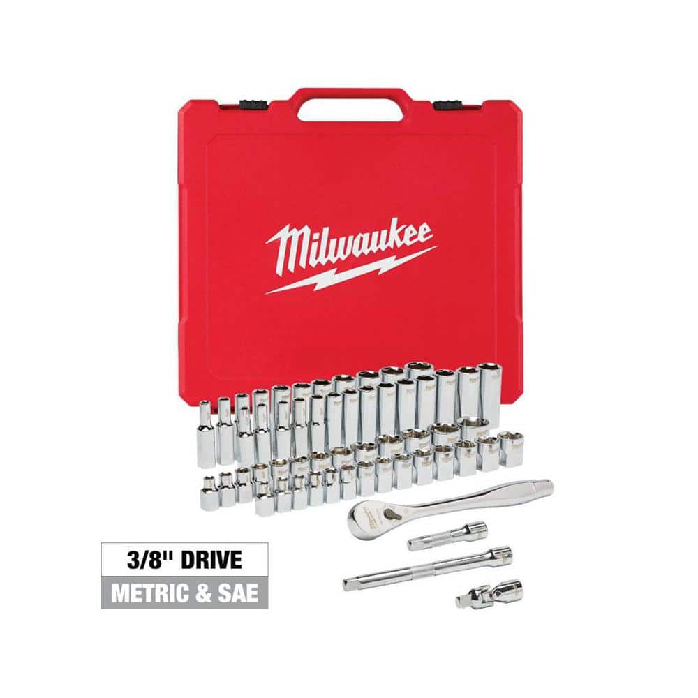 Milwaukee 48-22-9008 3/8  Drive 56 pc. Ratchet & Socket Set - SAE & Metric