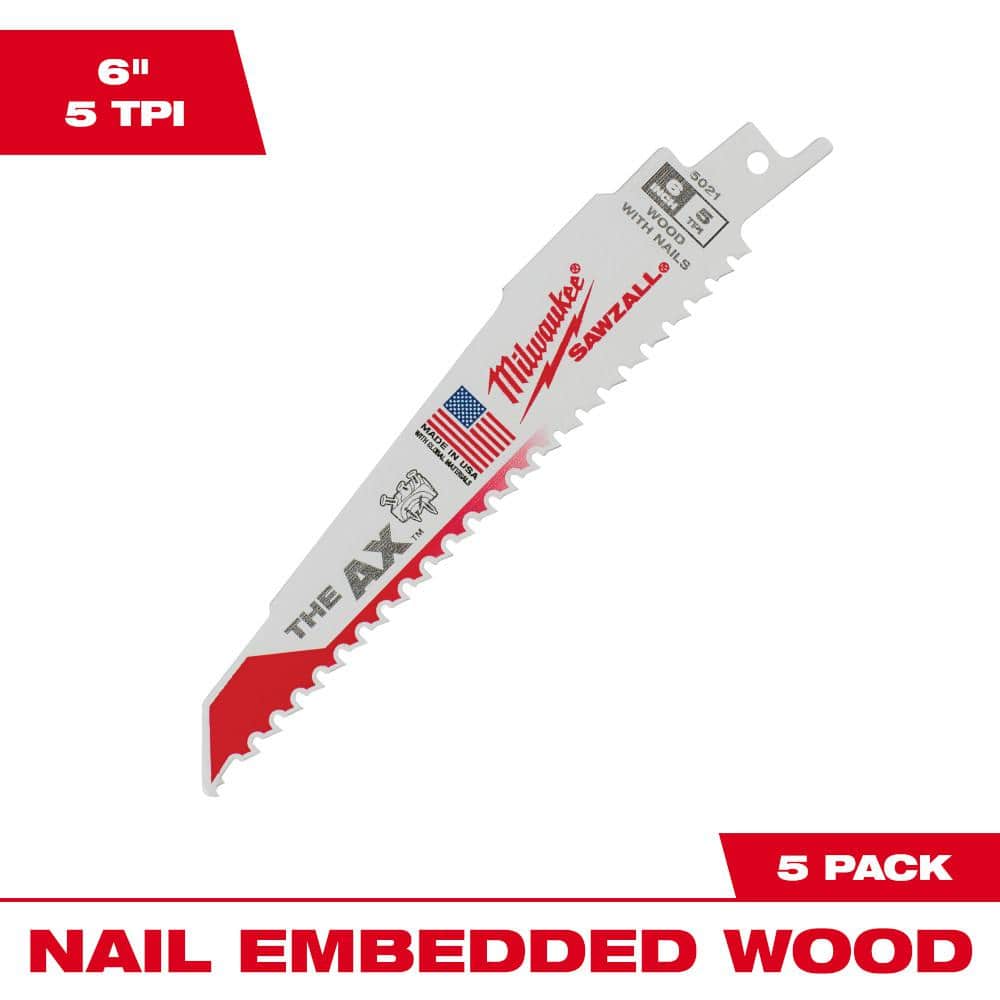 Milwaukee 48-00-5021 6  5 TPI the Ax SAWZALL Blades (5 Pack)