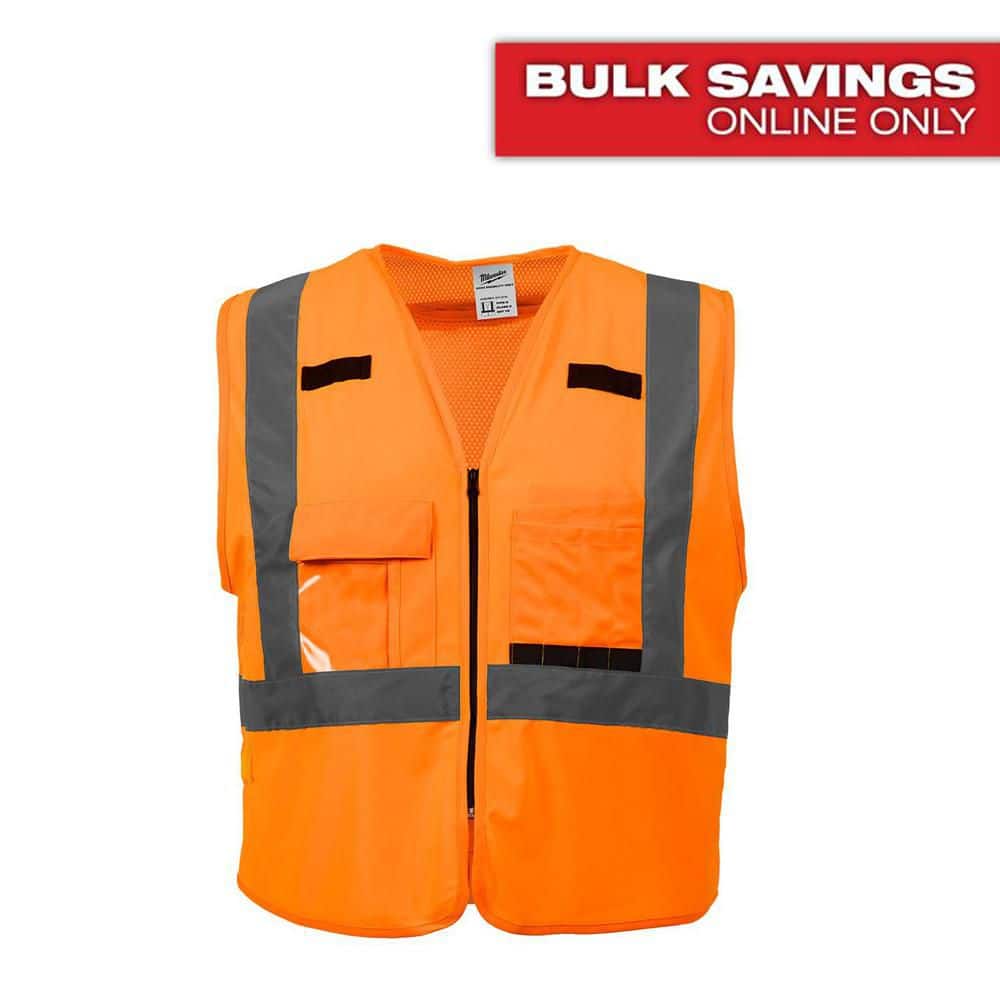 4X-Large/5X-Large Orange Class-2 High Visibility Safety Vest with 10-Pockets