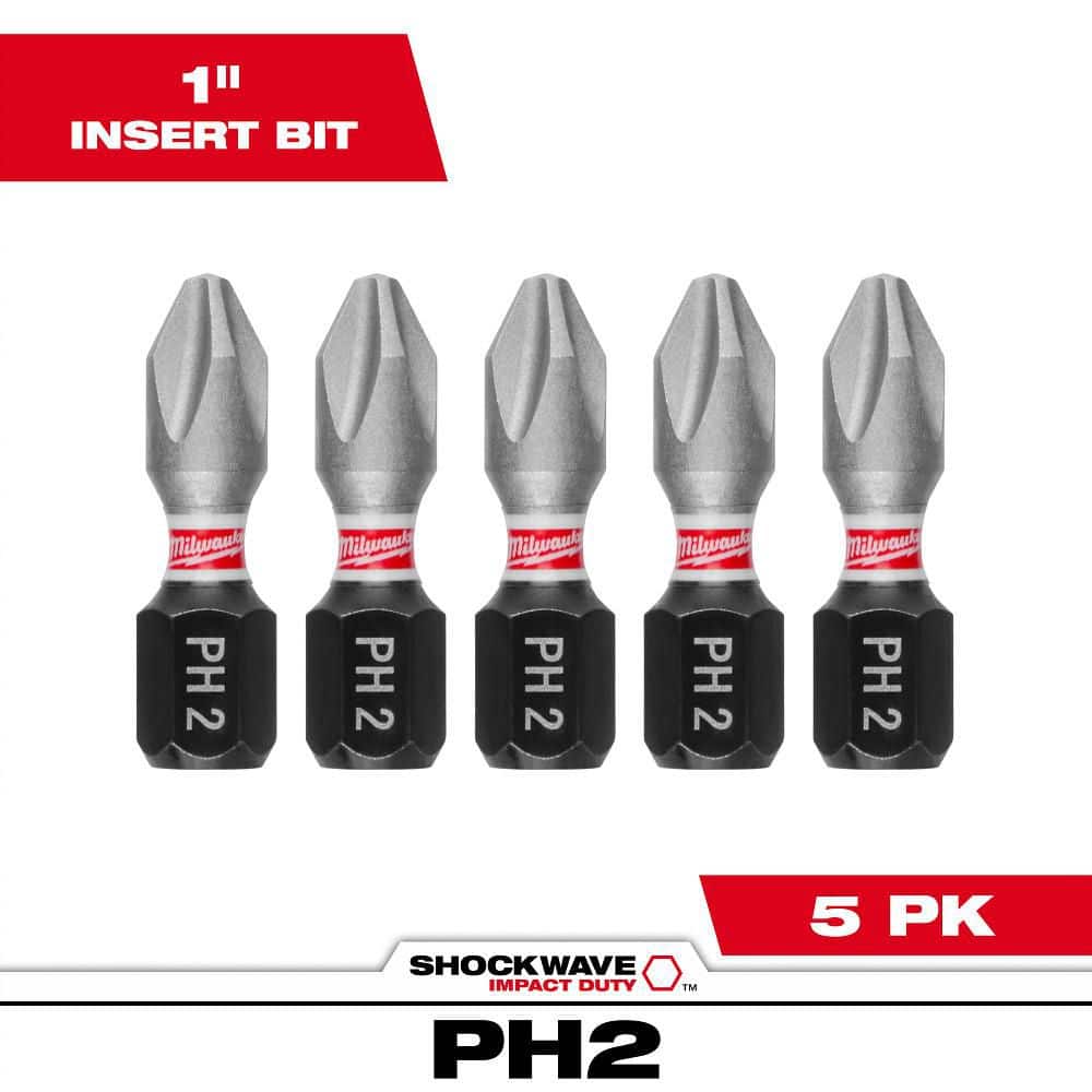 Milwaukee Shockwave Phillips Screwdriver Bit Steel 5 Count #2 X 1 in. L