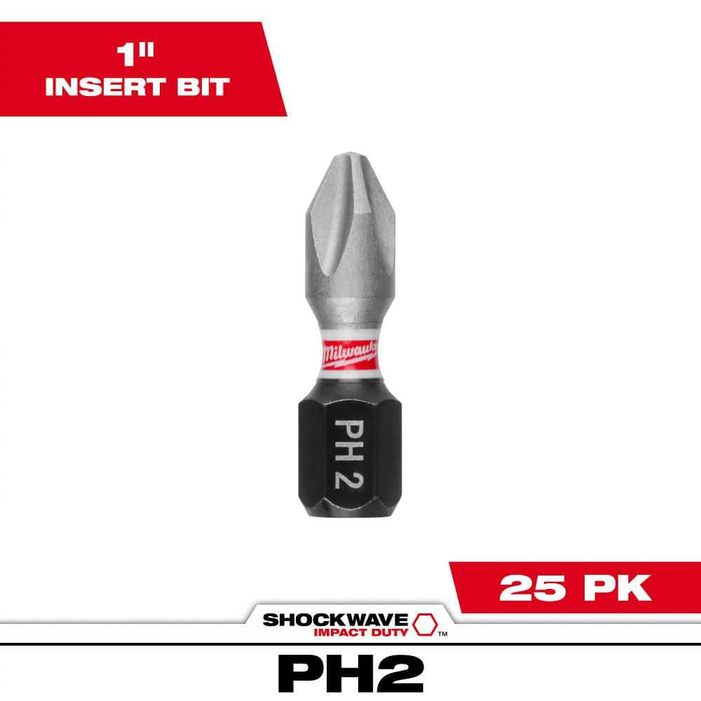 Milwaukee Tool #2 Phillips SHOCKWAVE 1  Insert Bit Contractor Pack