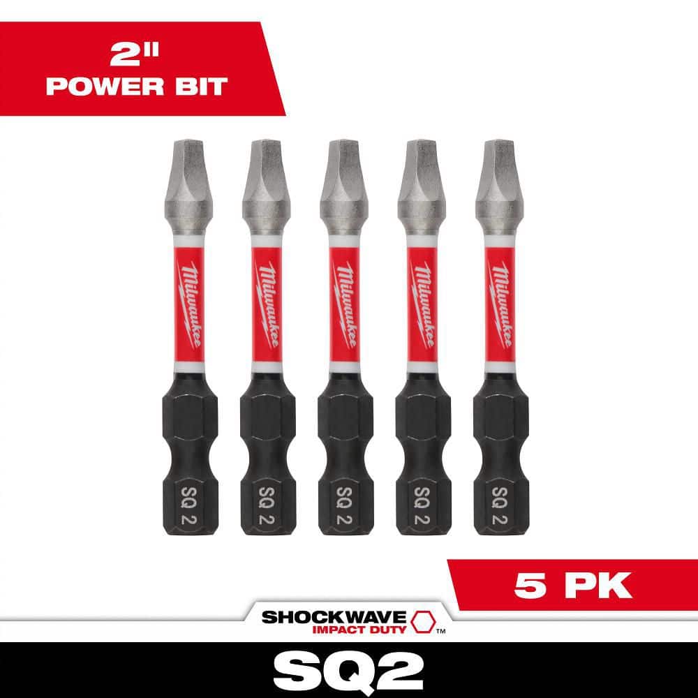 Milwaukee 48-32-4606 Shockwave 2-Inch #2 Square Recess Power Bit  5-Pack