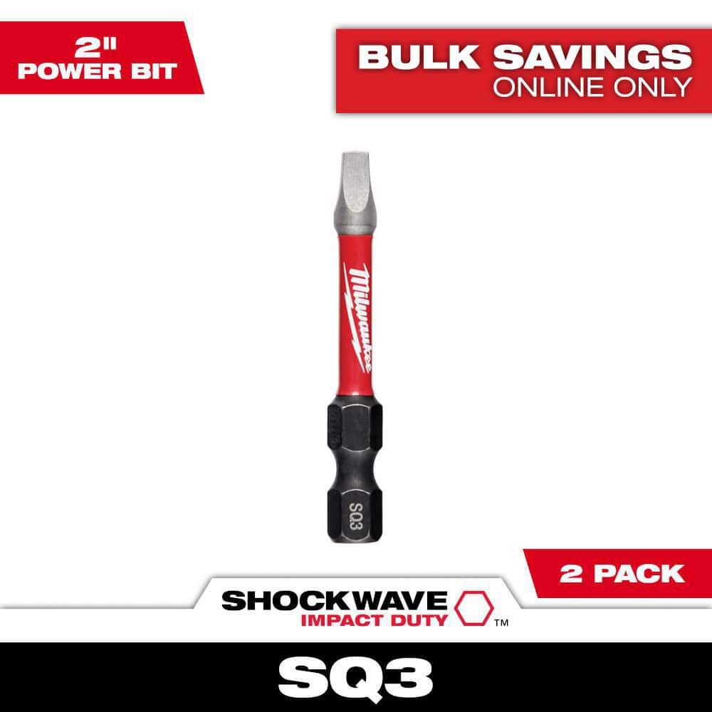 Milwaukee Tool SHOCKWAVE 2  Impact Square Recess #3 Power Bits (2 PK)