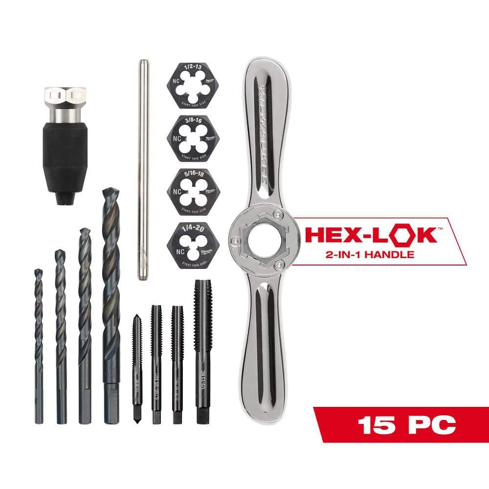 Milwaukee 49-22-5602 15PC SAE 2-in-1 Handle Tap and Die Set