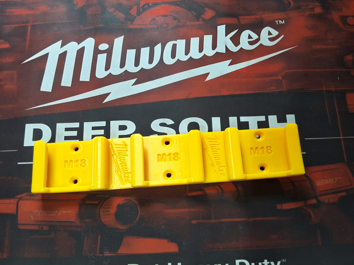 Milwaukee M18 Triple Battery Wall Mount | 3 Battery Holder | M18 Battery Organizer | Garage Tool Storage | 3D Printed PETG