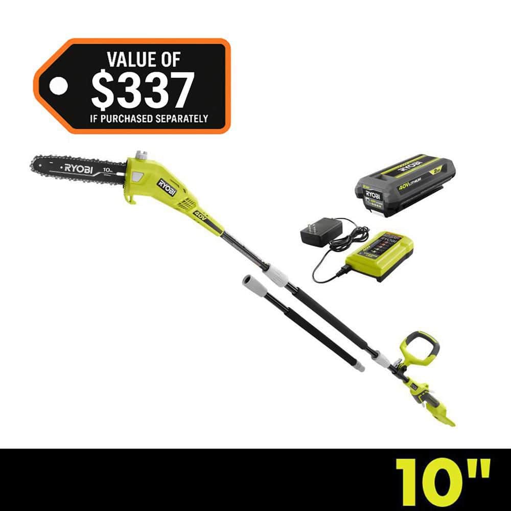 10 in. 40-Volt Lithium-Ion Cordless Battery Pole Saw 2.0 Ah Battery and Charger Included
