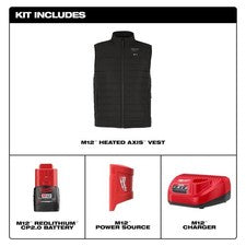 Men's 2 X-Large M12 12-Volt Lithium-Ion Cordless Axis Black Heated Vest Kit with (1) 2.0 Ah Battery and Charger